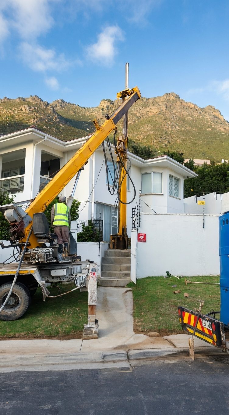 Borehole drilling rig on site in Gordon's Bay