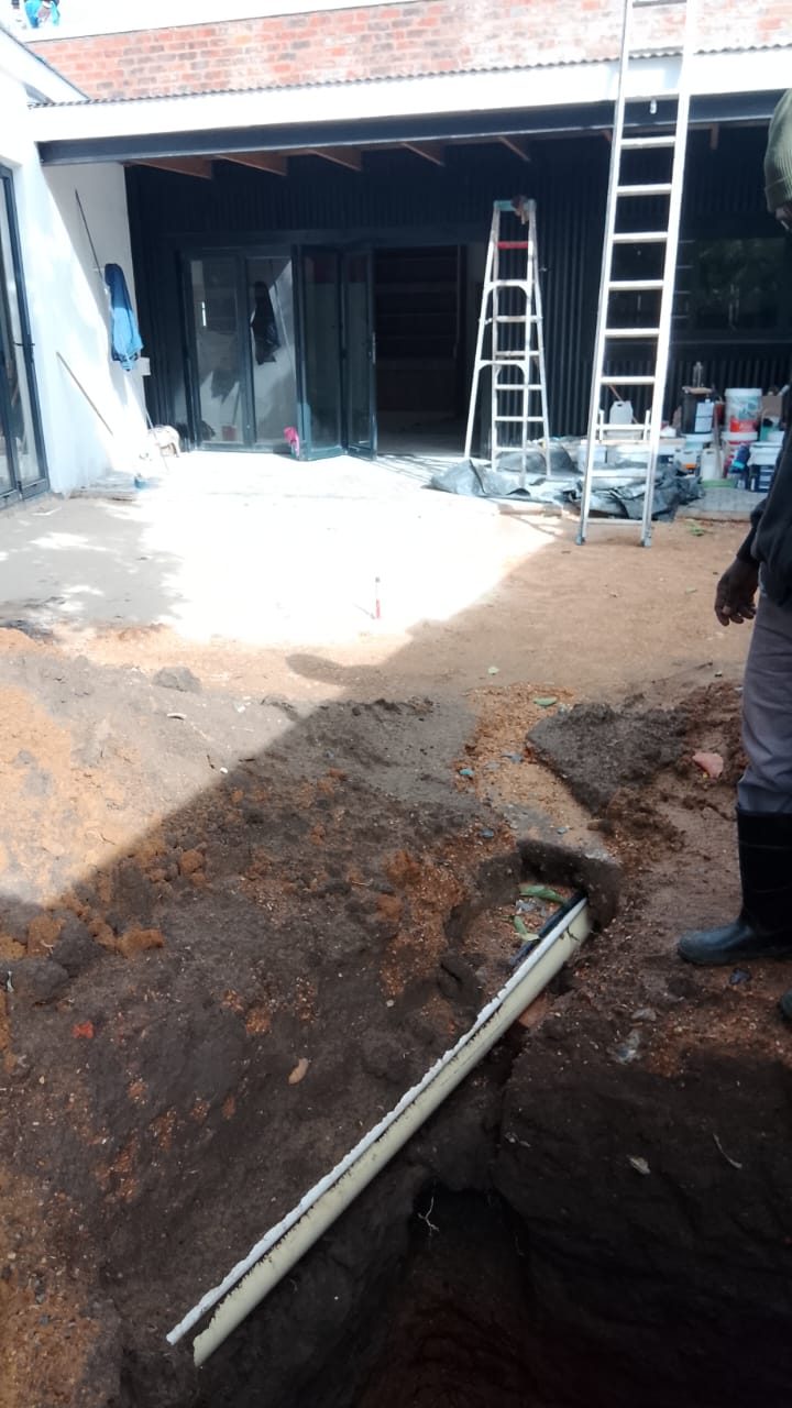Courtyard fountain installation in progress