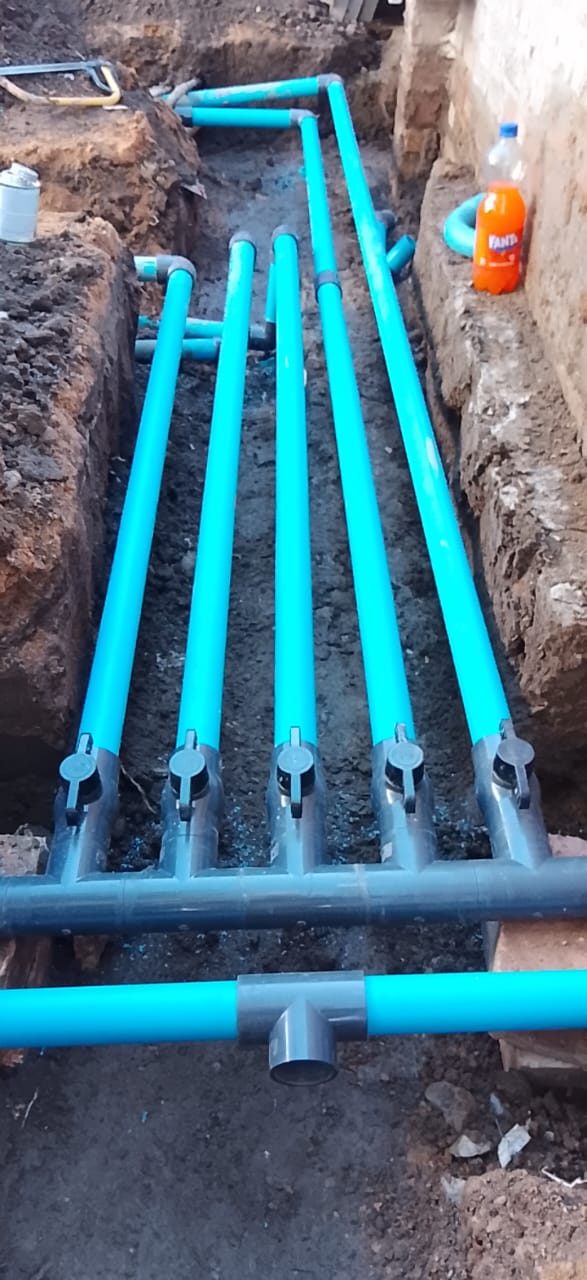 Pipework feeding the recirculating fountain